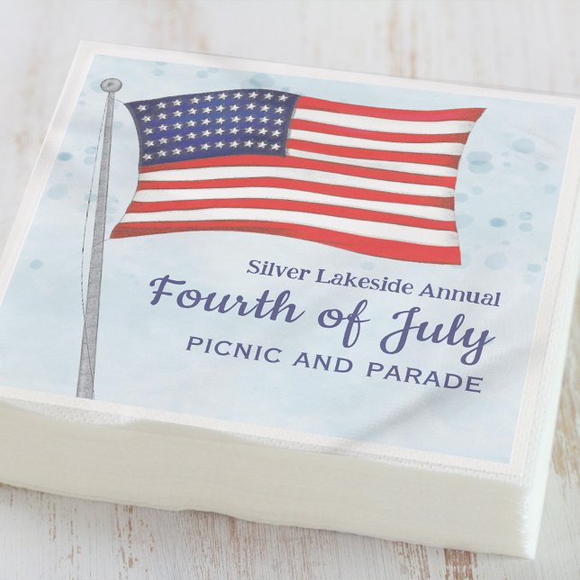 Watercolor Red White Blue Simple Fourth of July Napkin (Creator Uploaded)
