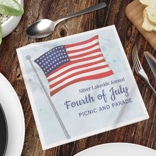 Watercolor Red White Blue Simple Fourth of July Napkin