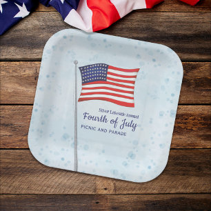 Watercolor Red White Blue Simple Fourth of July Paper Plate