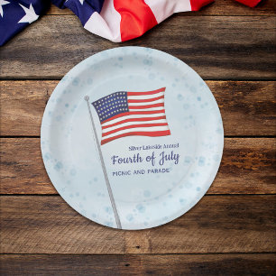 Watercolor Red White Blue Simple Fourth of July Paper Plate