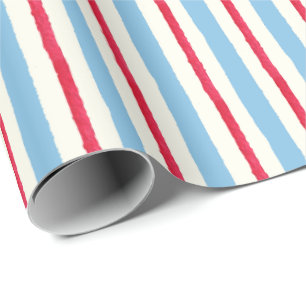 Watercolor Red White & Blue Stripes Wrapping Paper