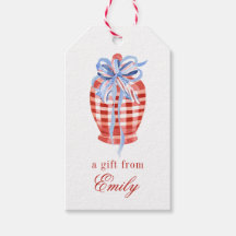 Watercolor Red & White Gingham Bow Ginger Jar