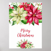 Watercolor Red White Poinsettia Floral Christmas