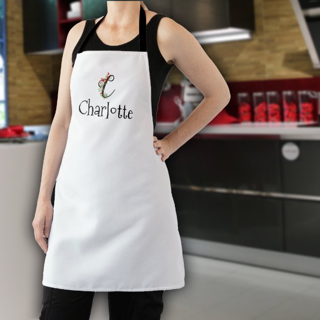 Watercolor red wildflowers monogram  apron (Creator Uploaded)