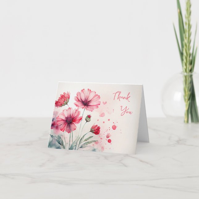 Watercolor Red Wildflowers Orthodox Funeral  Thank You Card (Front)