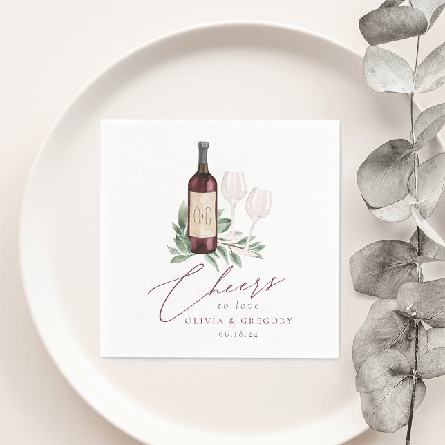 Watercolor Red Wine Botanical Cheers to Love Napkin (Creator Uploaded)