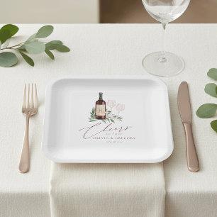 Watercolor Red Wine Botanical Cheers to Love Paper Plate