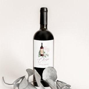 Watercolor Red Wine Botanical Cheers to Love Wine Label