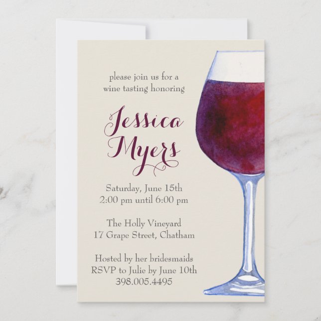 Watercolor Red Wine Party Invitation (Front)