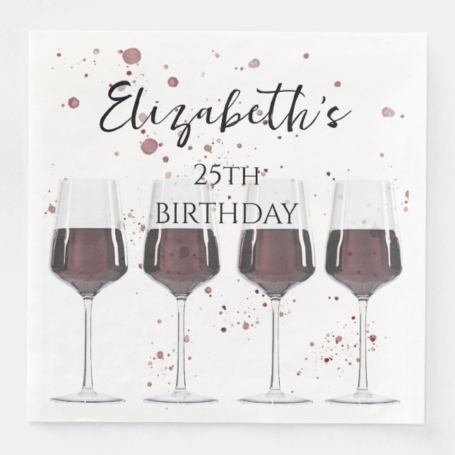 Watercolor red wine party napkin (Front)