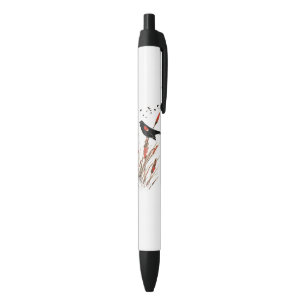 Watercolor Red Wing Blackbird Bird Nature art Black Ink Pen