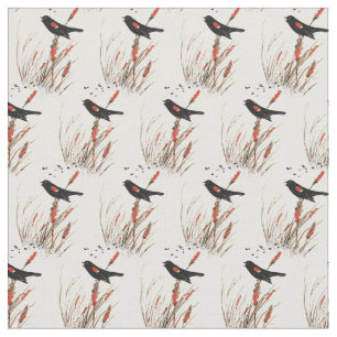 Watercolor Red Wing Blackbird Bird Nature art Fabric