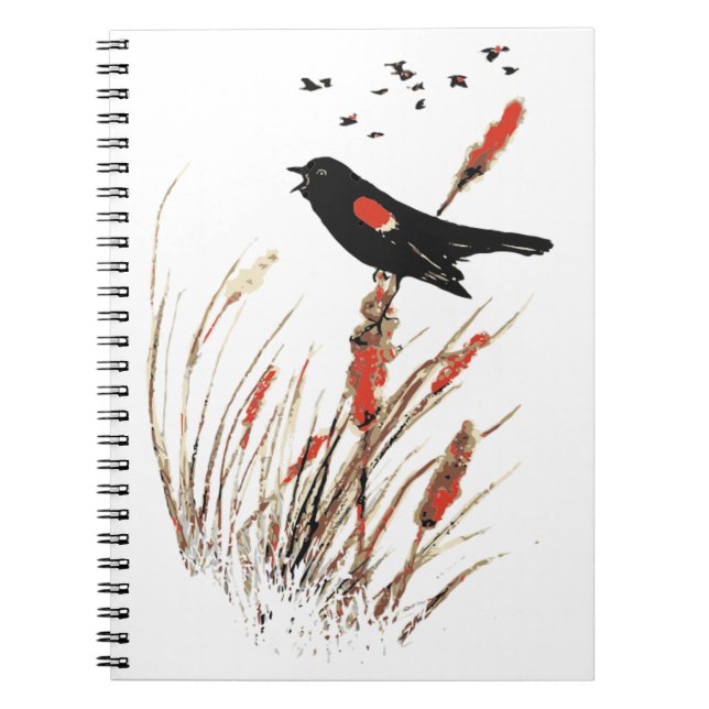 Watercolor Red Wing Blackbird Bird Nature art Notebook (Front)