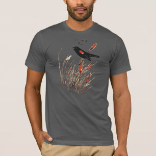 Watercolor Red Wing Blackbird Bird Nature art T-Shirt