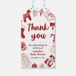 Watercolor Red Winter Cute Christmas Baby Shower Gift Tags