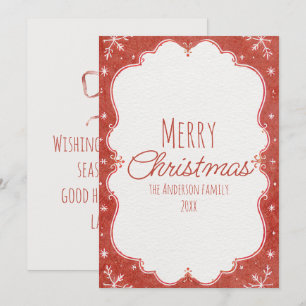 Watercolor Red Winter Snowflakes Frame Christmas  Holiday Card