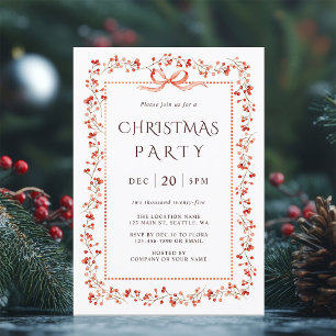 Watercolor Red Winterberry Frame Christmas Party Invitation