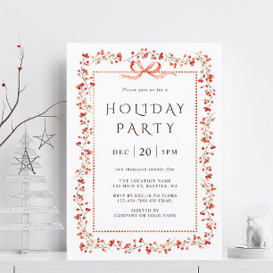 Watercolor Red Winterberry Frame Holiday Party Invitation
