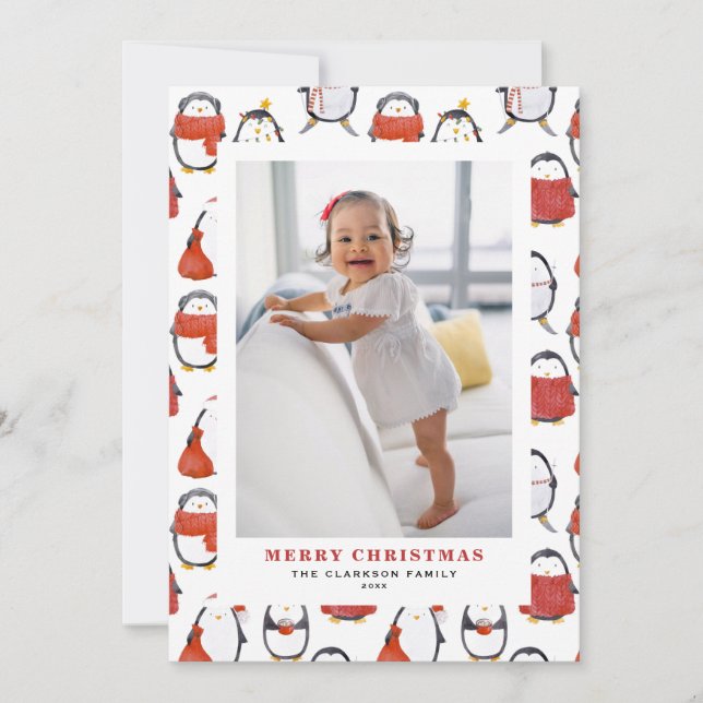 Watercolor Red Winterberry Photo Merry Christmas Holiday Card (Front)