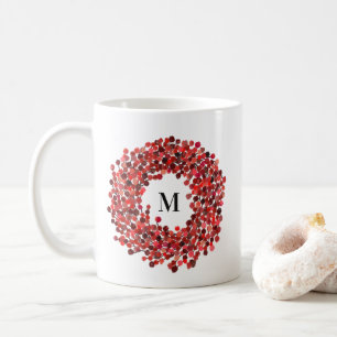 Watercolor Red Winterberry Wreath Monogram Coffee Mug