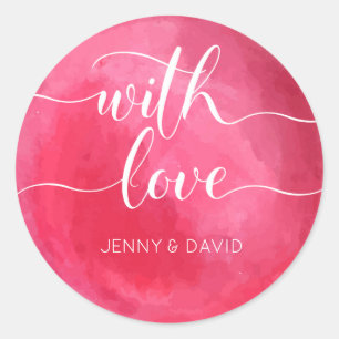 Watercolor red with love wedding classic round sticker