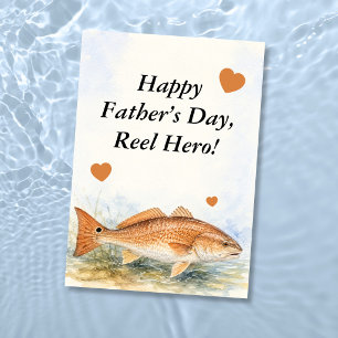 Watercolor Redfish Reel Hero Fishing Father’s Day Card