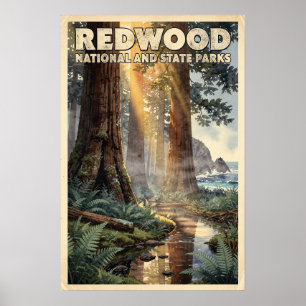 Watercolor Redwood National and State Parks Retro Poster