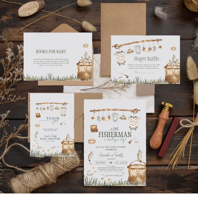 Watercolor Reel Fun Fishing Baby Shower Thank You Card (Creator Uploaded)