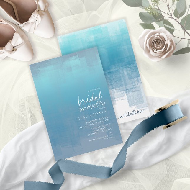 Watercolor Reflection Bridal Shower Blue ID774 Invitation (Front/Back In Situ)