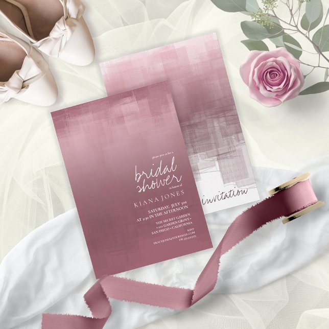 Watercolor Reflection Bridal Shower Mauve ID774 Invitation (Front/Back In Situ)