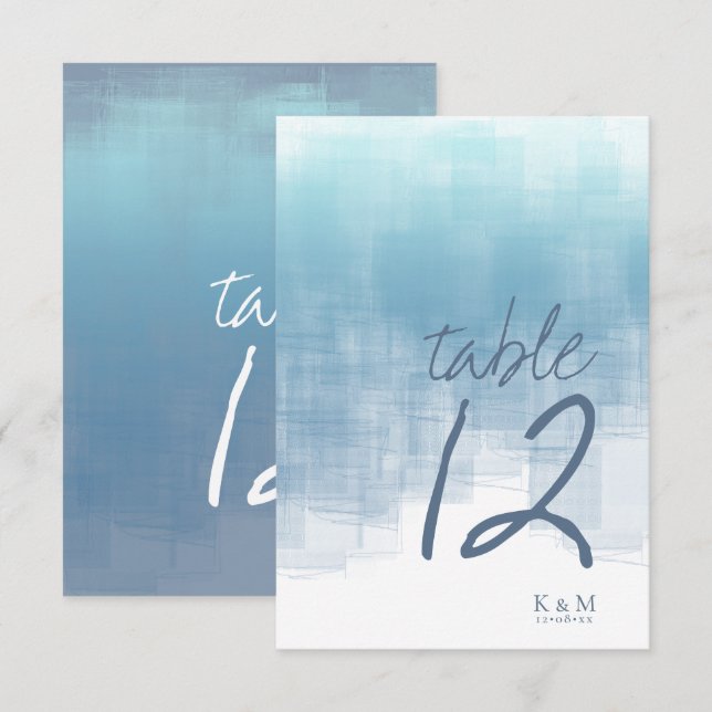 Watercolor Reflections Table Number Blue ID774 (Front/Back)