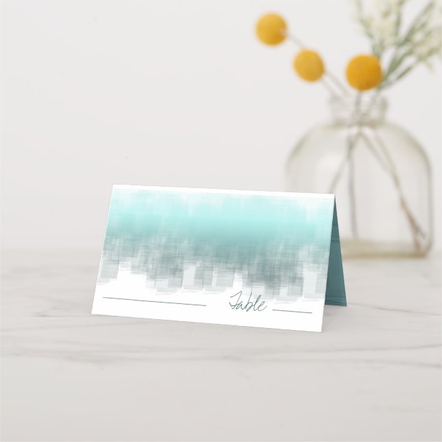 Watercolor Reflections Table Teal ID774 Place Card (Front)