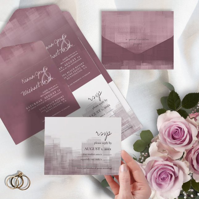 Watercolor Reflections Wedding Mauve ID774 All In One Invitation (Creator Uploaded)
