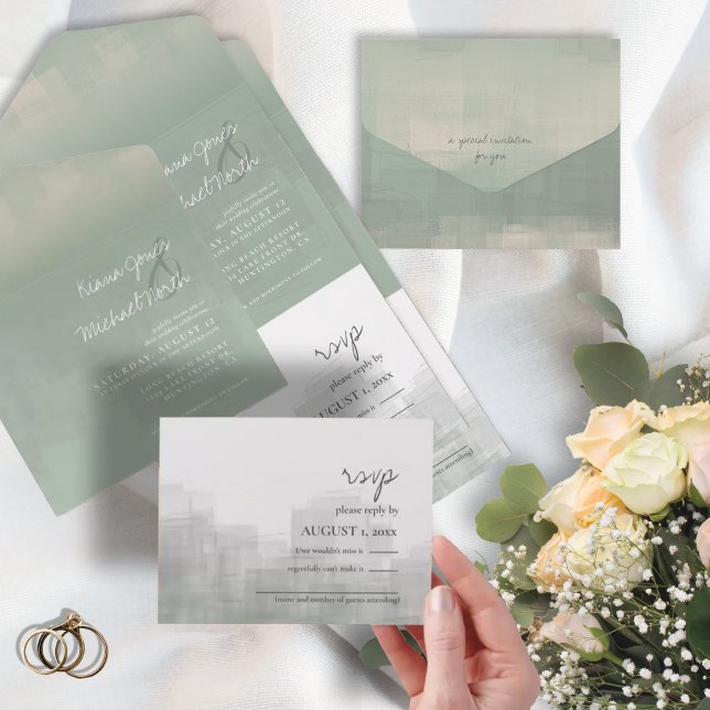 Watercolor Reflections Wedding Sage ID774 All In One Invitation (Creator Uploaded)
