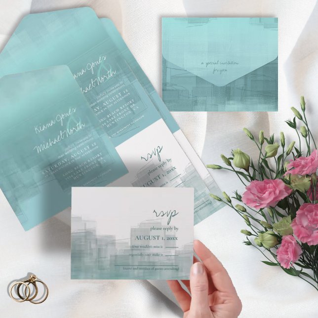 Watercolor Reflections Wedding Teal ID774 All In One Invitation (Creator Uploaded)