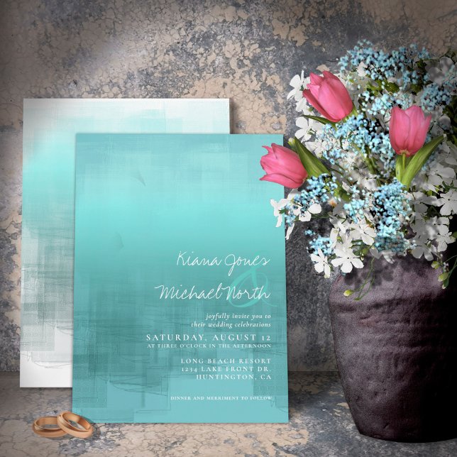 Watercolor Reflections Wedding Teal ID774 Invitation (Creator Uploaded)