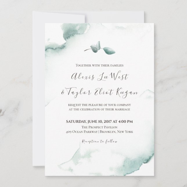 Watercolor Refreshing Eucalyptus Wedding Invitation (Front)