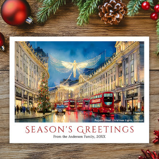 Watercolor Regent Street Christmas Lights London Holiday Postcard