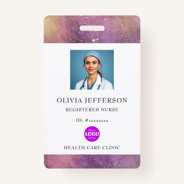 Watercolor Registered Nurse Logo ID Badge (Front)