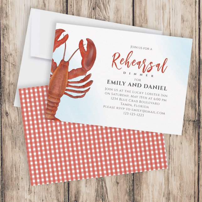 Watercolor Rehearsal Dinner Red Lobster Coastal Invitation (Creator Uploaded)