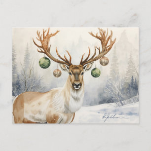 Watercolor Reindeer Antlers Ornament Christmas Art Holiday Postcard