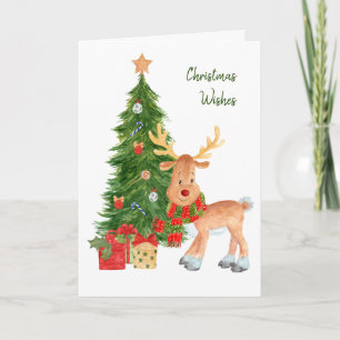 Watercolor Reindeer Baby Christmas Card