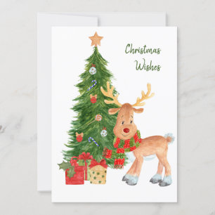 Watercolor Reindeer Baby Christmas Card