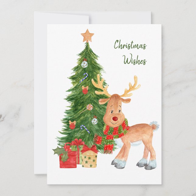 Watercolor Reindeer Baby Christmas Card (Front)