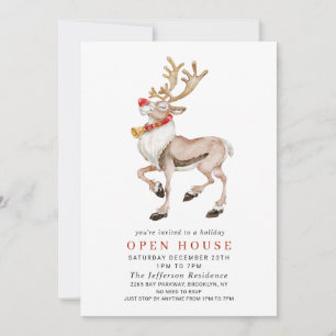 Watercolor Reindeer CHRISTMAS HOLIDAY OPEN HOUSE Invitation
