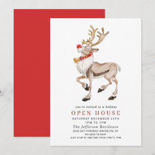 Watercolor Reindeer CHRISTMAS HOLIDAY OPEN HOUSE Invitation