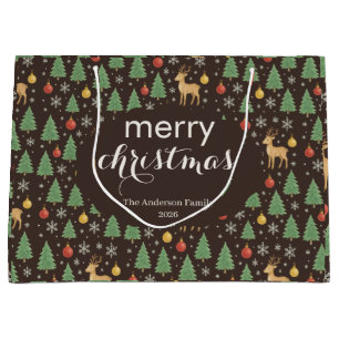 Watercolor Reindeer & Christmas Tree -  Large Gift Bag