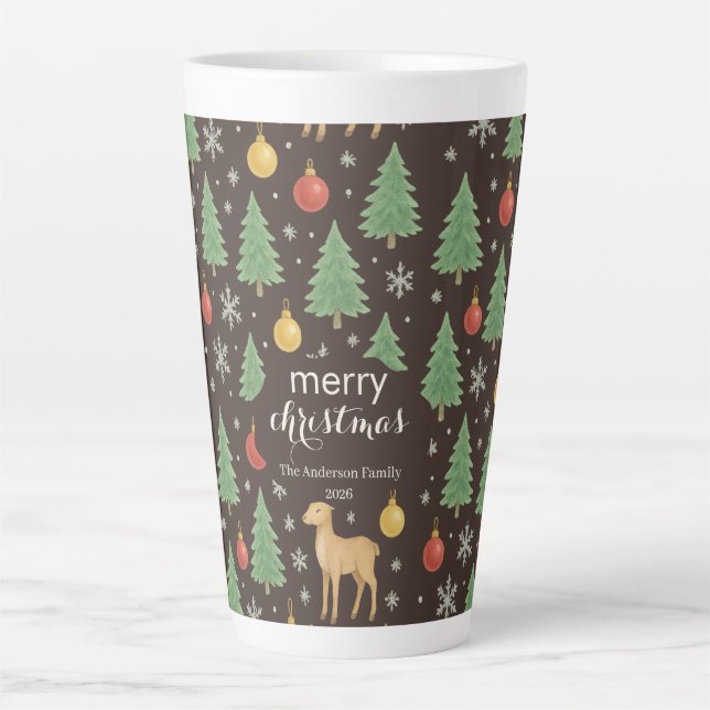 Watercolor Reindeer & Christmas Tree -  Latte Mug (Front)