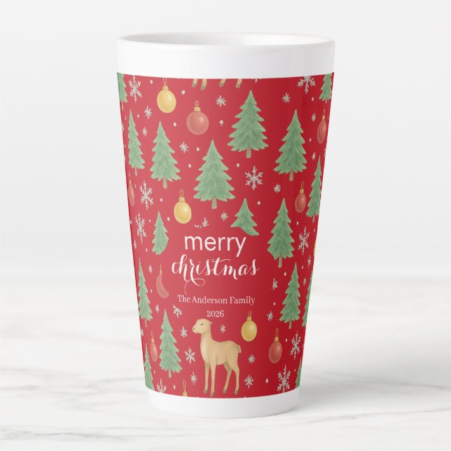 Watercolor Reindeer & Christmas Tree -  Latte Mug (Front)