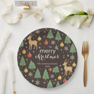 Watercolor Reindeer & Christmas Tree -  Paper Plate